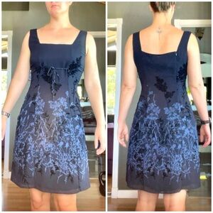 Vintage mini dress tessuto square-neck tie-waist floral sleeveless black 8